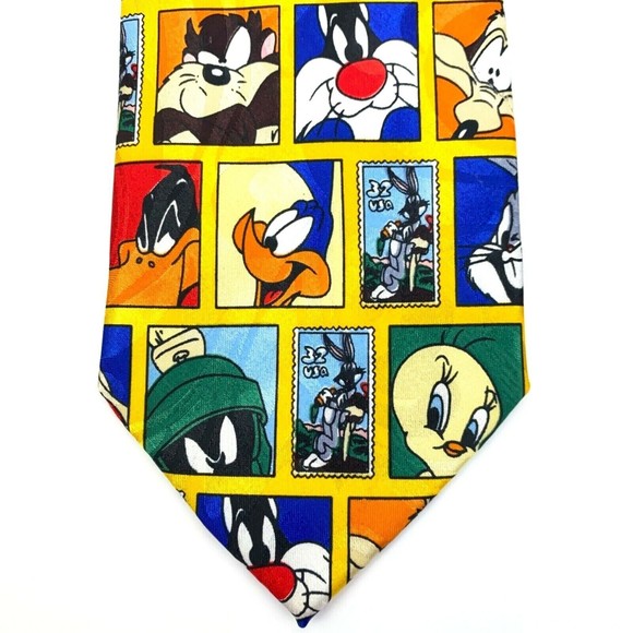 LOONEY TUNES Tie Daffy Duck Bugs Bunny Teetwy Silvester Marvin Taz Silk Necktie - Picture 3 of 11